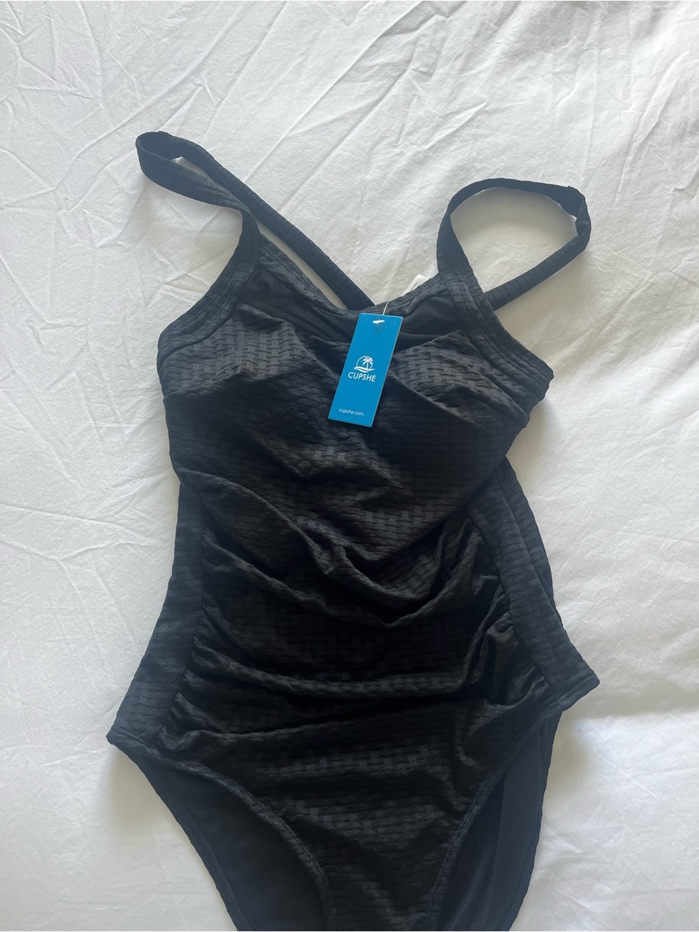 Cupshe Black Textured Bandeau-Style One-Piece NWT